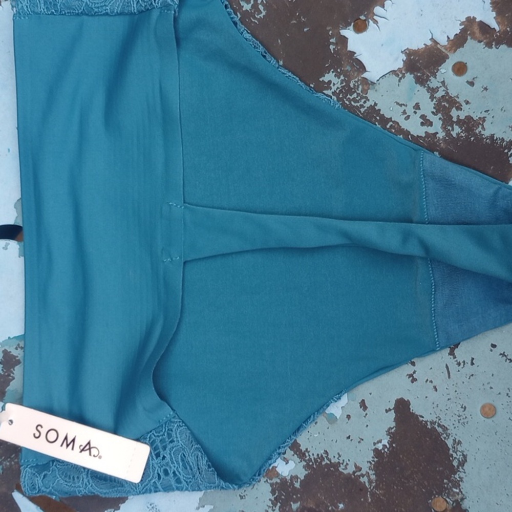 Soma Vanishing Tummy High Waisted Teal Lace Trim Thongs - Picture 2 of 7